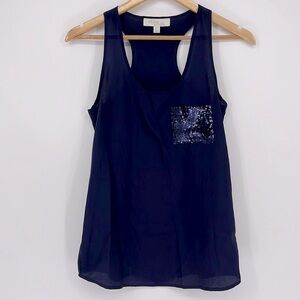 Olive & Oak Tank Sequin Pocket Navy Size: XS